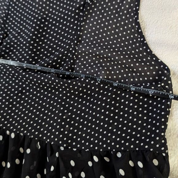 Polka Dot Print Henley Tank Top Women's Large Black White Sheer Babydoll - Picture 5 of 6